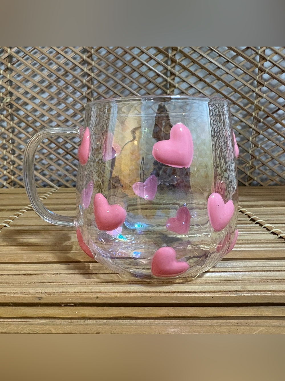 🦋3 For $30🦋Clear Glass Mug with Pink Heart Accents - Picture 2 of 2